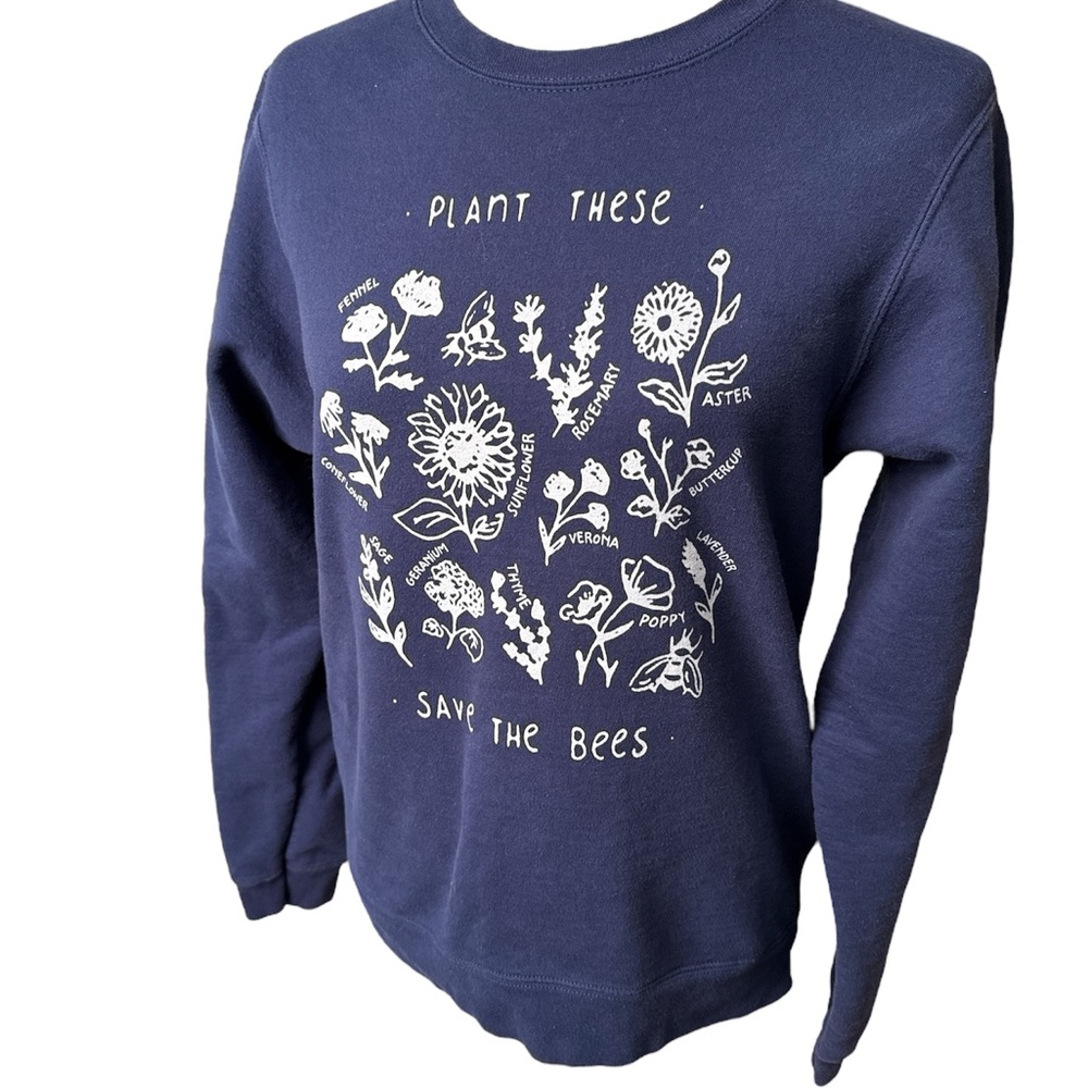 Botanical- Save the Bees Navy Sweatshirt, Size Small